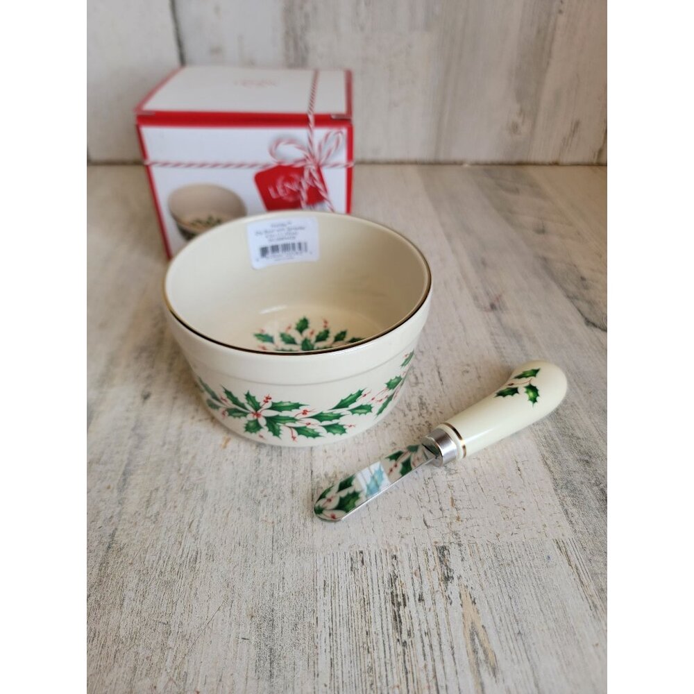 Lenox holiday Dip bowl spreader mistletoe Xmas home decor set‎